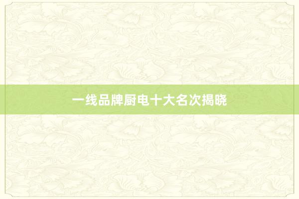 一线品牌厨电十大名次揭晓